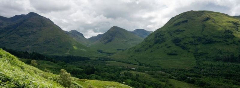 Vista del valle de Glencoe en Escocia